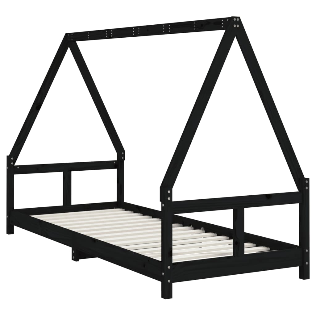 Cadre de lit pour enfants noir 80x200 cm bois de pin massif - XIOS