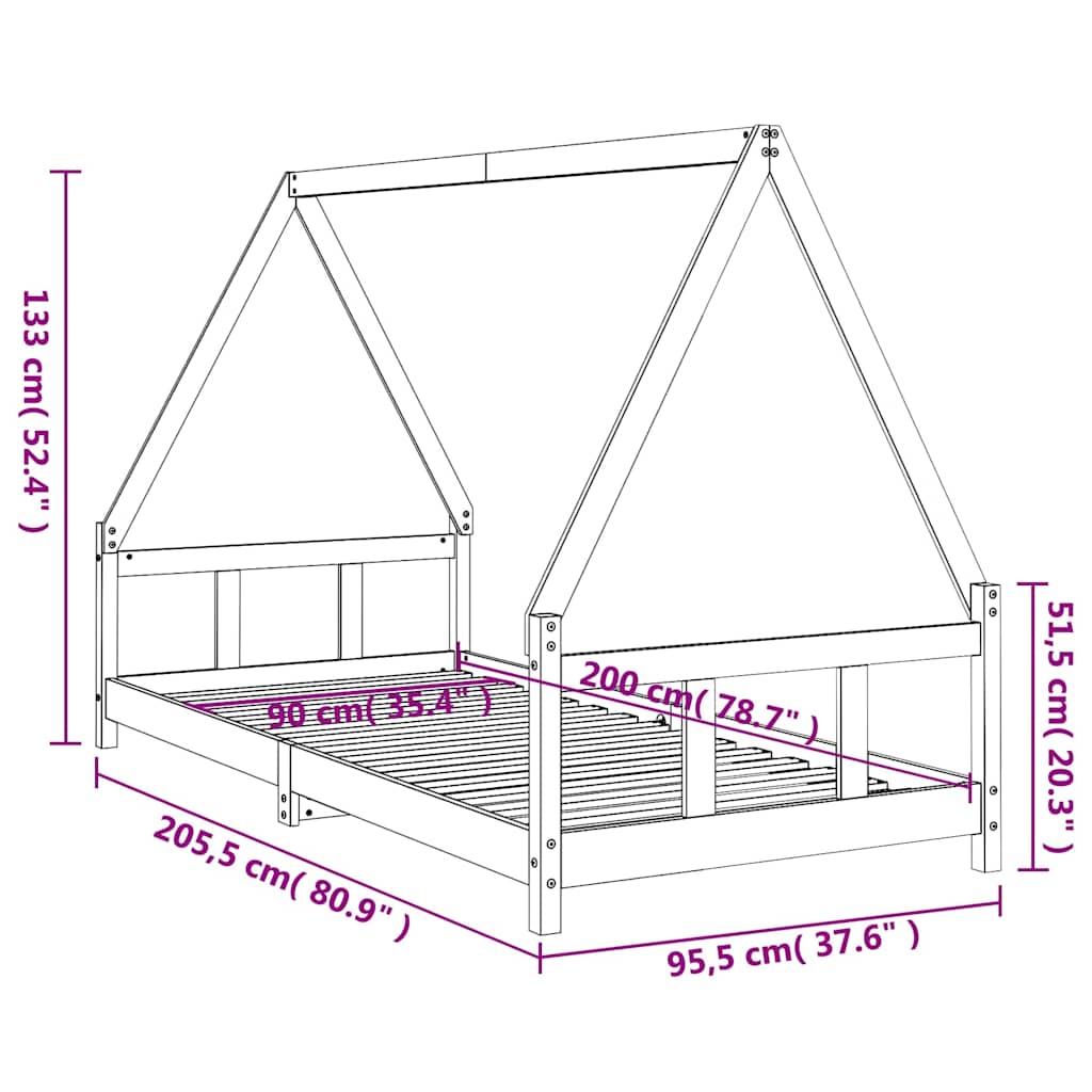 Cadre de lit pour enfants 90x200 cm bois de pin massif - XIOS