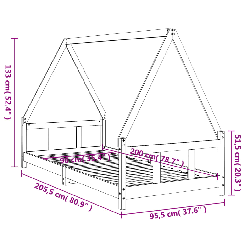 Cadre de lit pour enfants blanc 90x200 cm bois de pin massif - XIOS