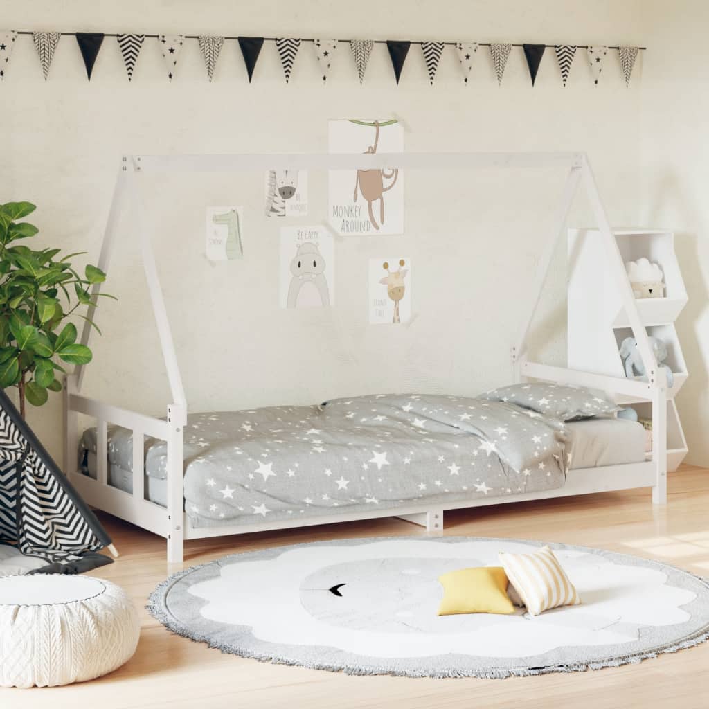 Cadre de lit pour enfants blanc 90x200 cm bois de pin massif - XIOS
