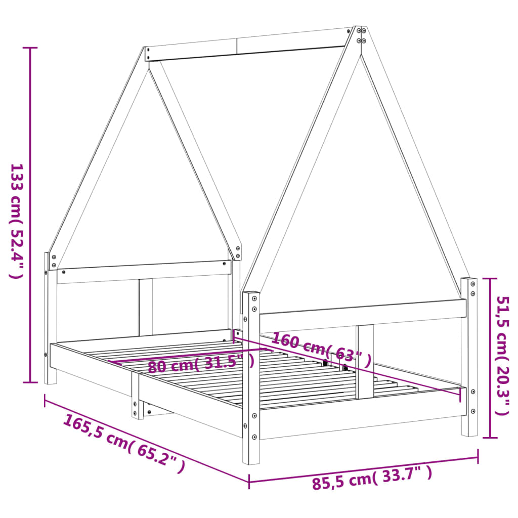 Cadre de lit pour enfant 80x160 cm bois de pin massif - XIOS