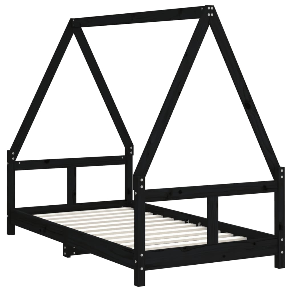 Cadre de lit pour enfant noir 80x160 cm bois de pin massif - XIOS