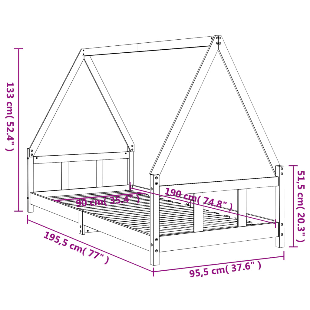Cadre de lit pour enfant 90x190 cm Bois de pin massif - XIOS