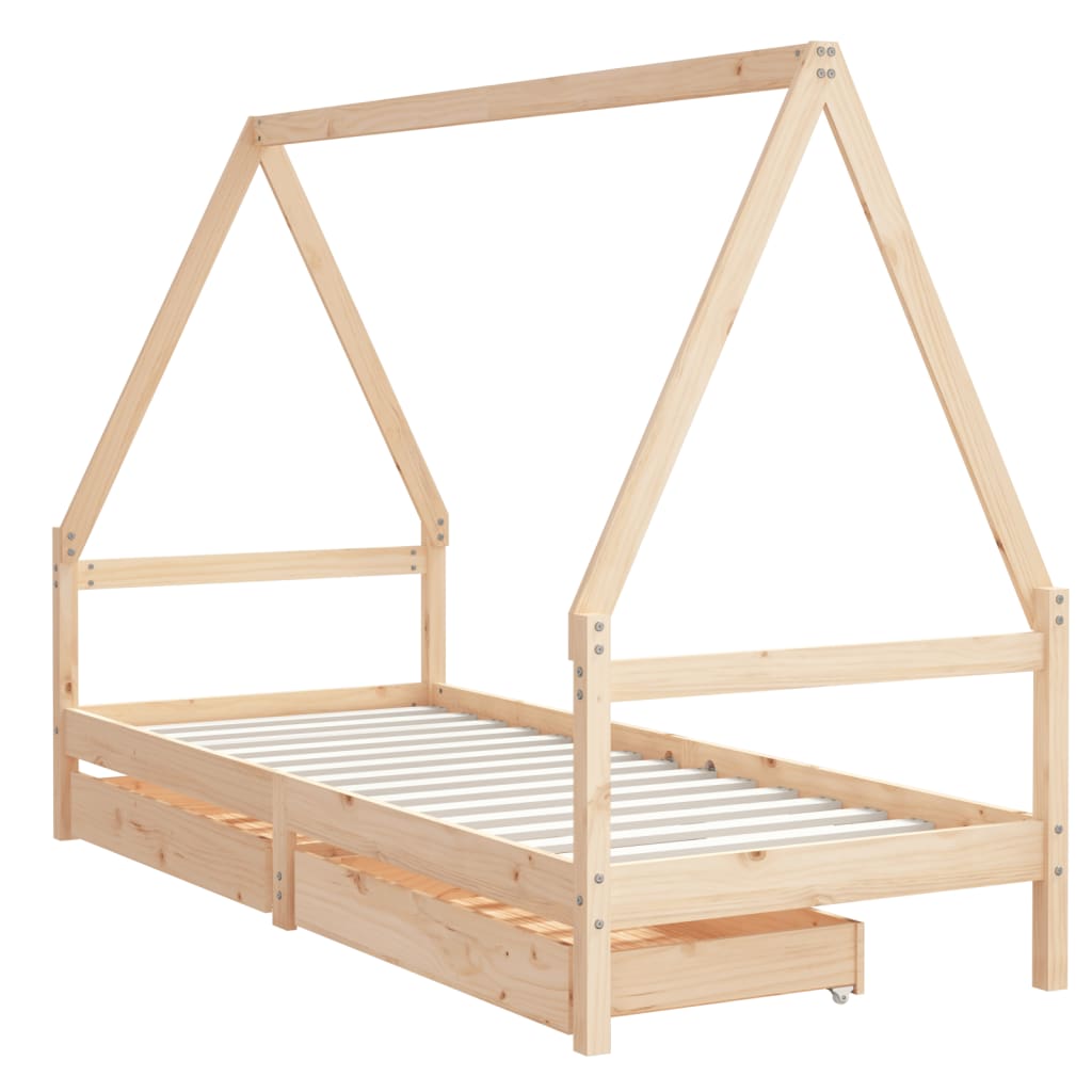 Cadre de lit enfant avec tiroirs 90x200 cm bois de pin massif - XIOS