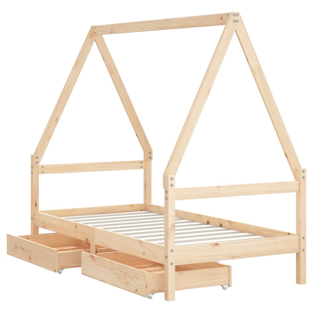 Cadre de lit pour enfant et tiroirs 80x160cm bois de pin massif - XIOS