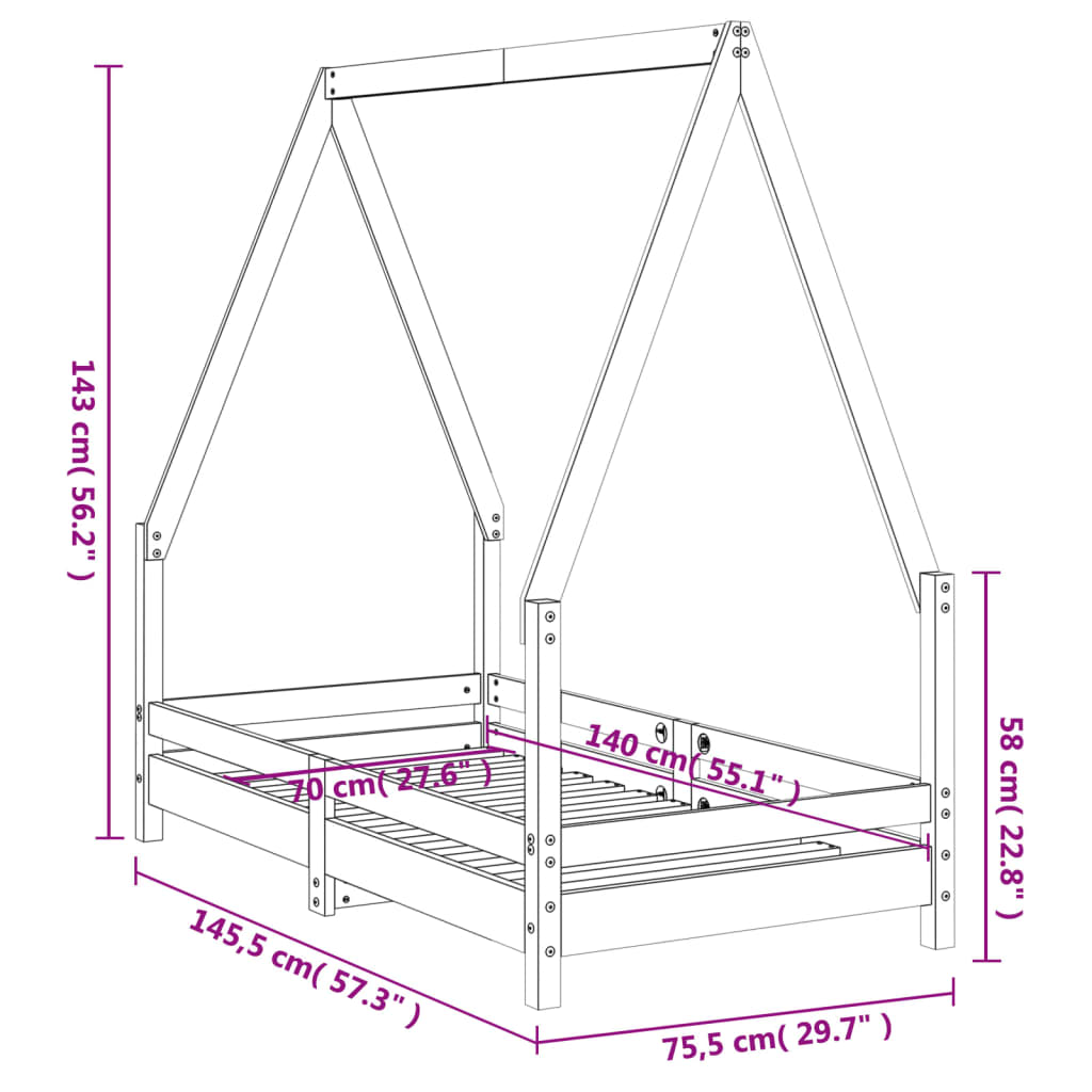 Cadre de lit pour enfant blanc 70x140 cm bois de pin massif - XIOS