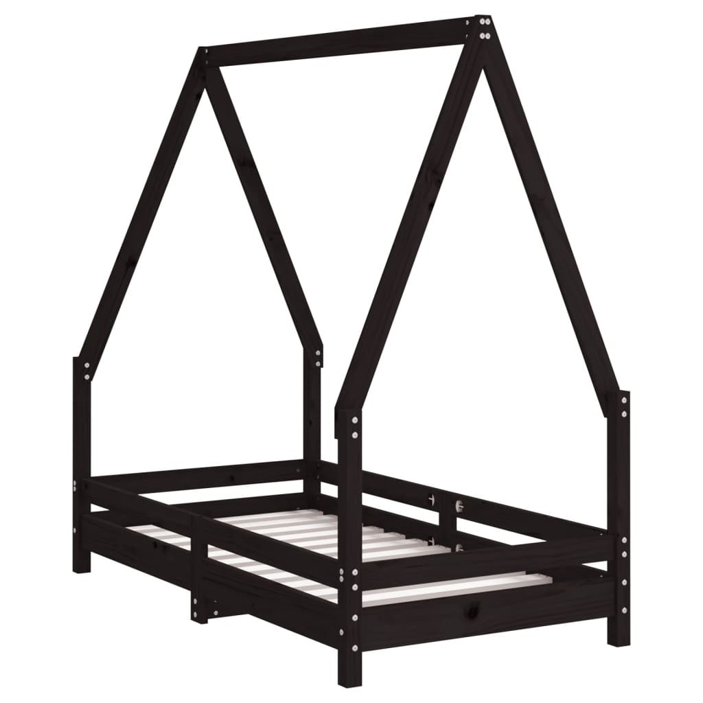 Cadre de lit pour enfant noir 70x140 cm bois de pin massif - XIOS