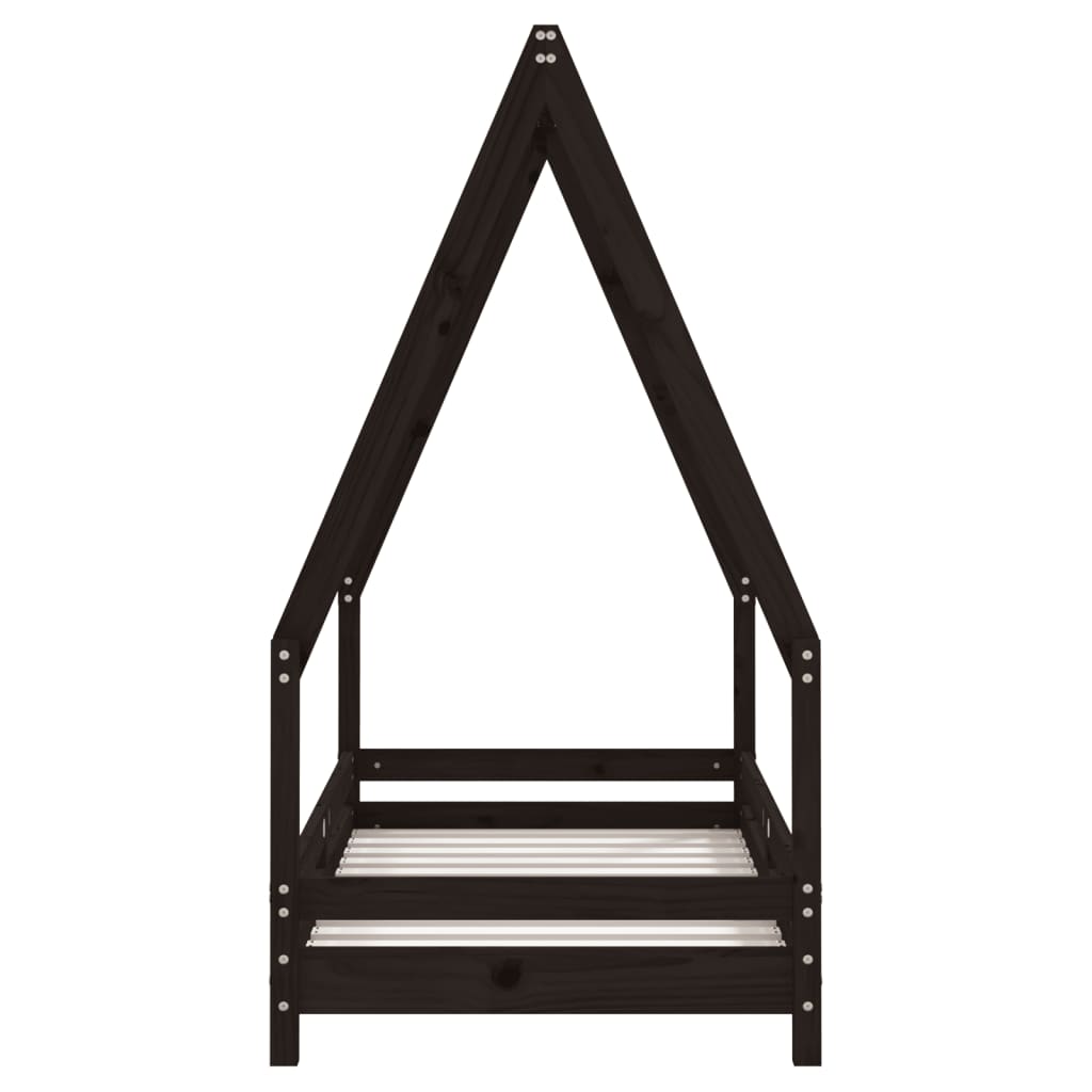 Cadre de lit pour enfant noir 70x140 cm bois de pin massif - XIOS