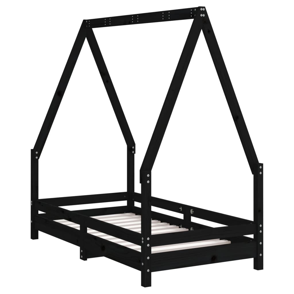 Cadre de lit pour enfant noir 70x140 cm bois de pin massif - XIOS