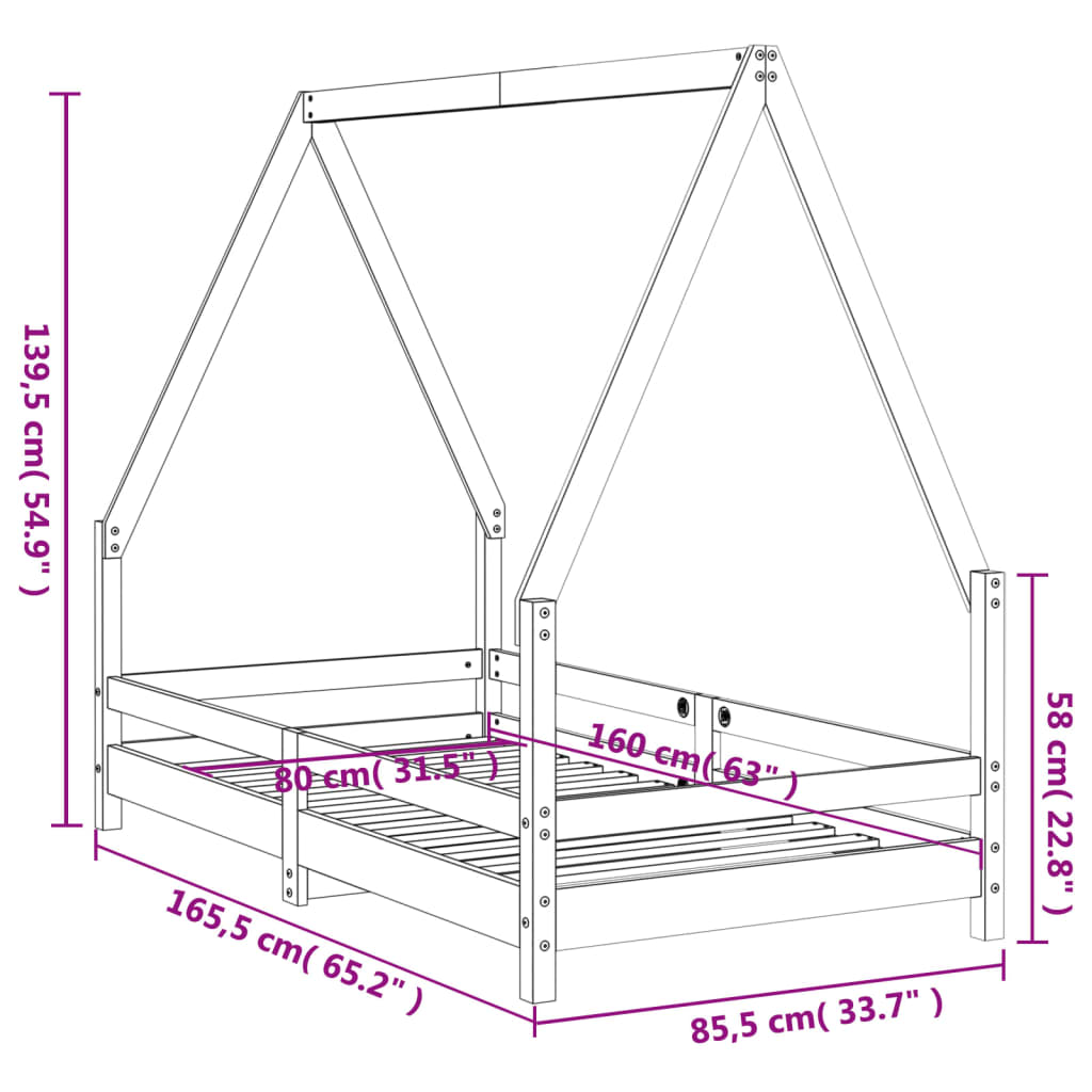 Cadre de lit pour enfant 80x160 cm bois de pin massif - XIOS