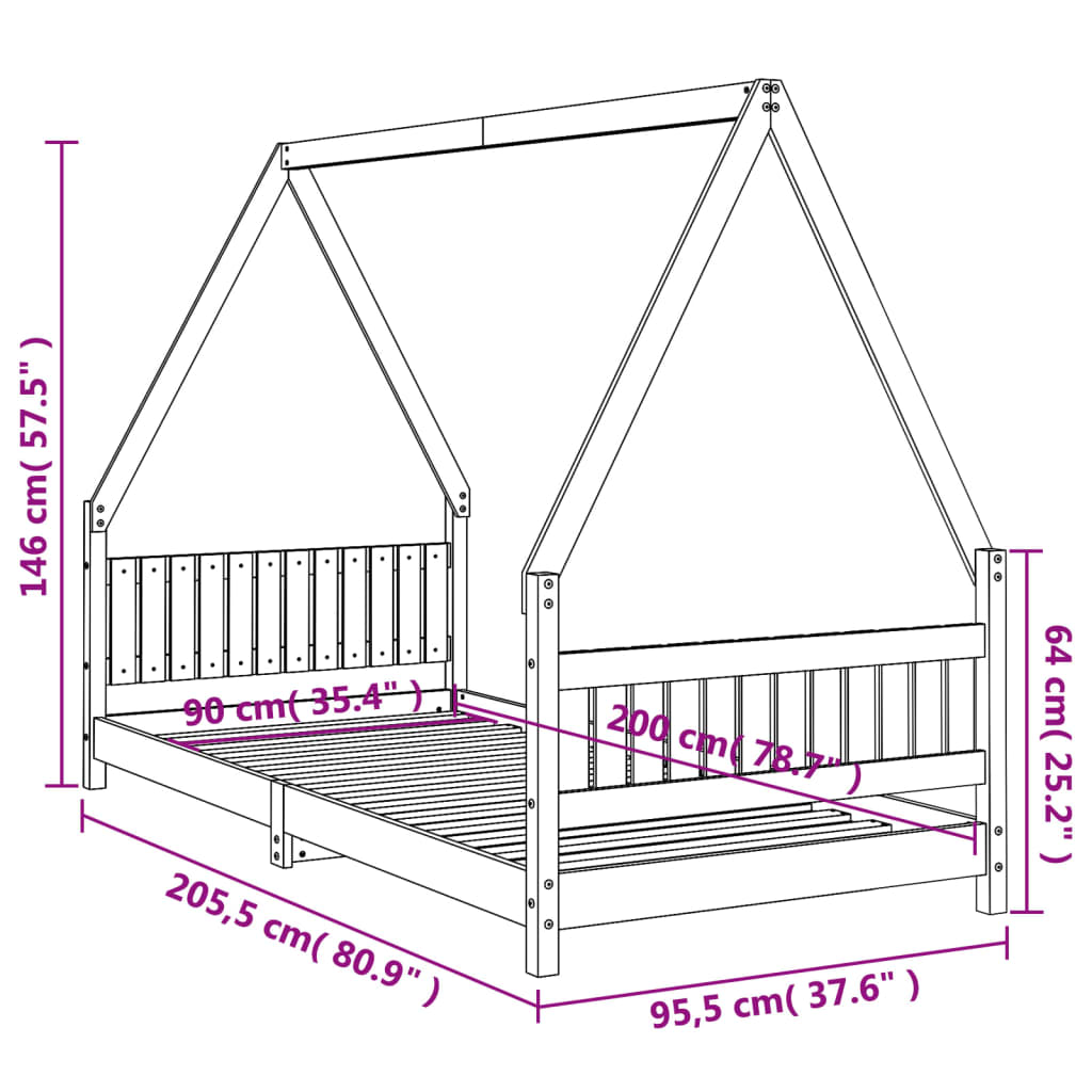 Cadre de lit pour enfants blanc 90x200 cm bois de pin massif - XIOS