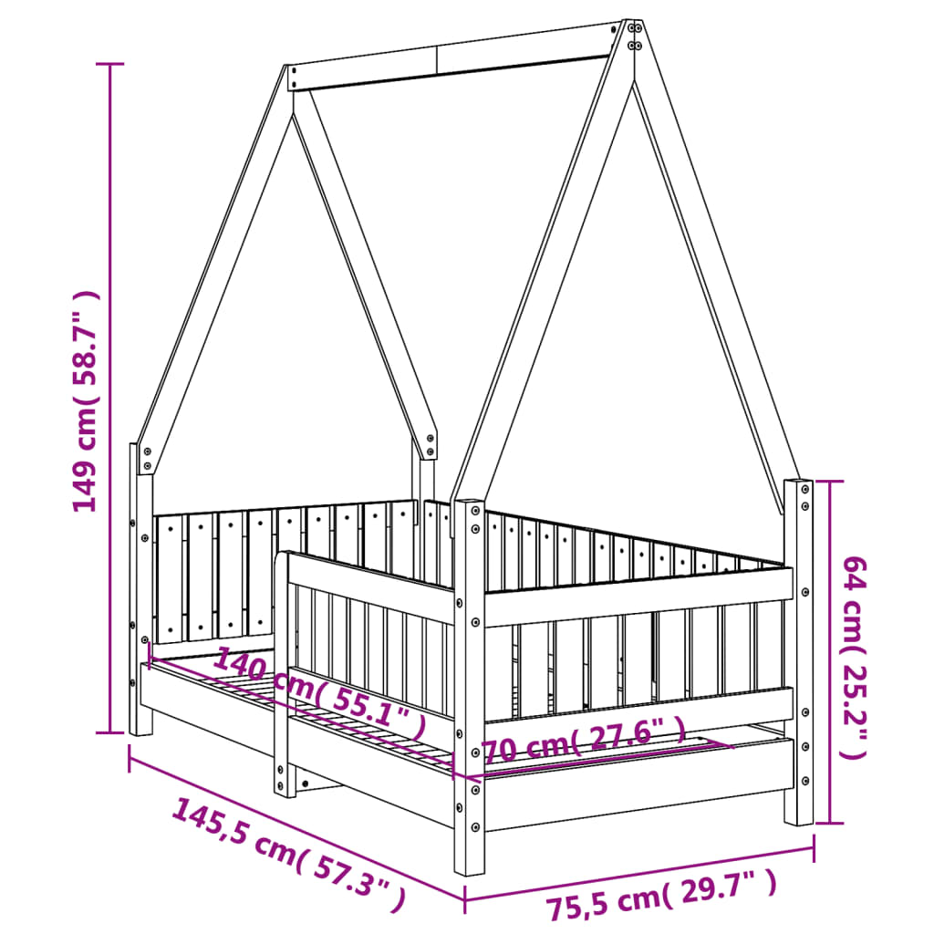 Cadre de lit pour enfant blanc 70x140 cm bois de pin massif - XIOS
