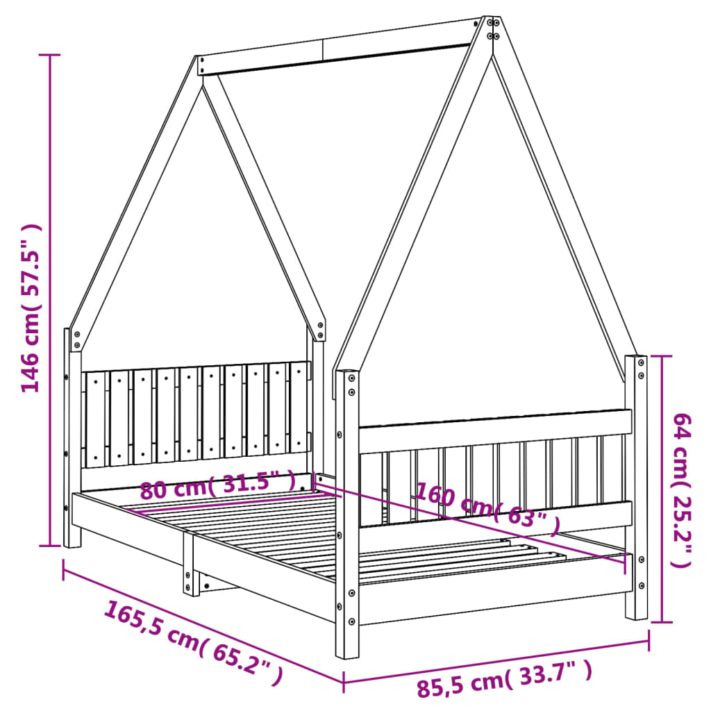 Cadre de lit pour enfant blanc 80x160 cm bois de pin massif - XIOS