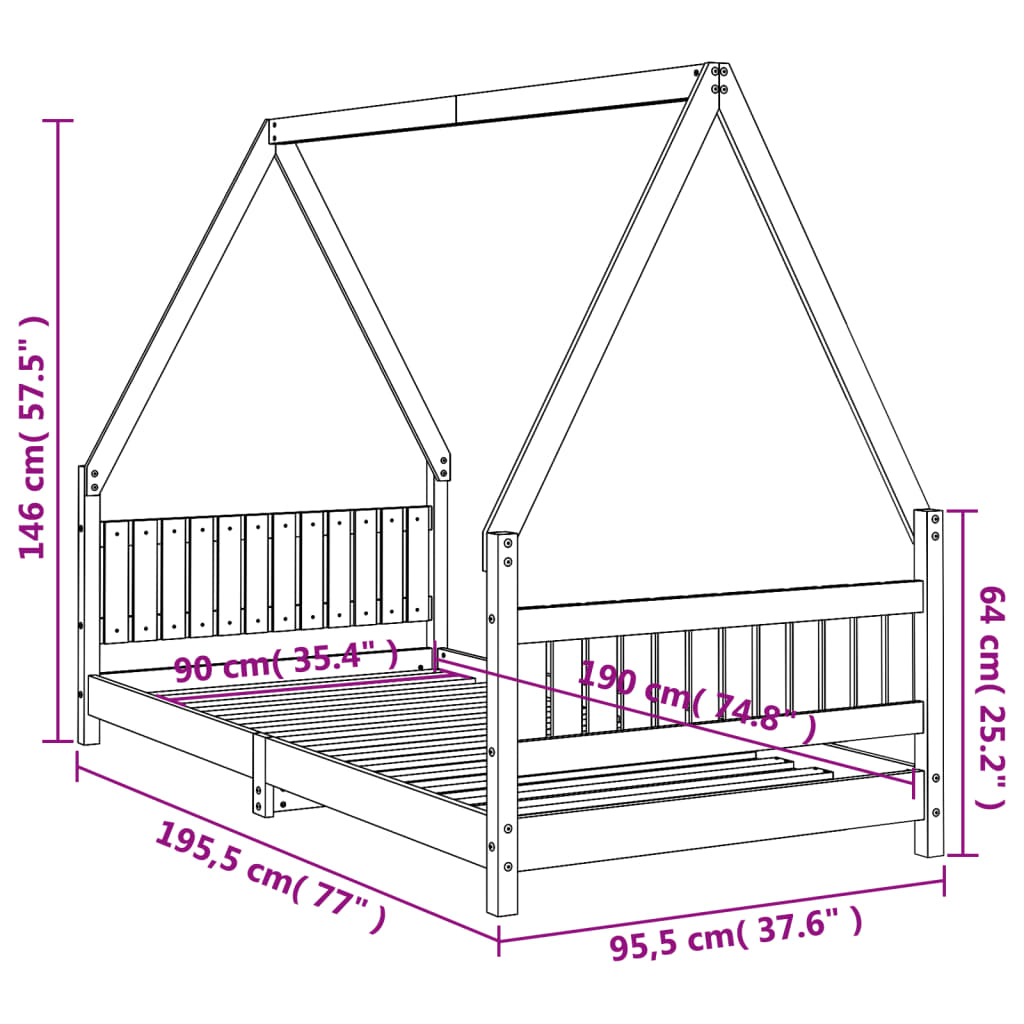 Cadre de lit pour enfants blanc 90x190 cm bois de pin massif - XIOS