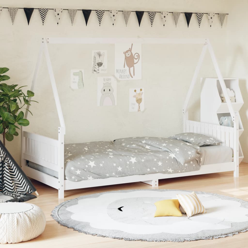 Cadre de lit pour enfants blanc 90x190 cm bois de pin massif - XIOS