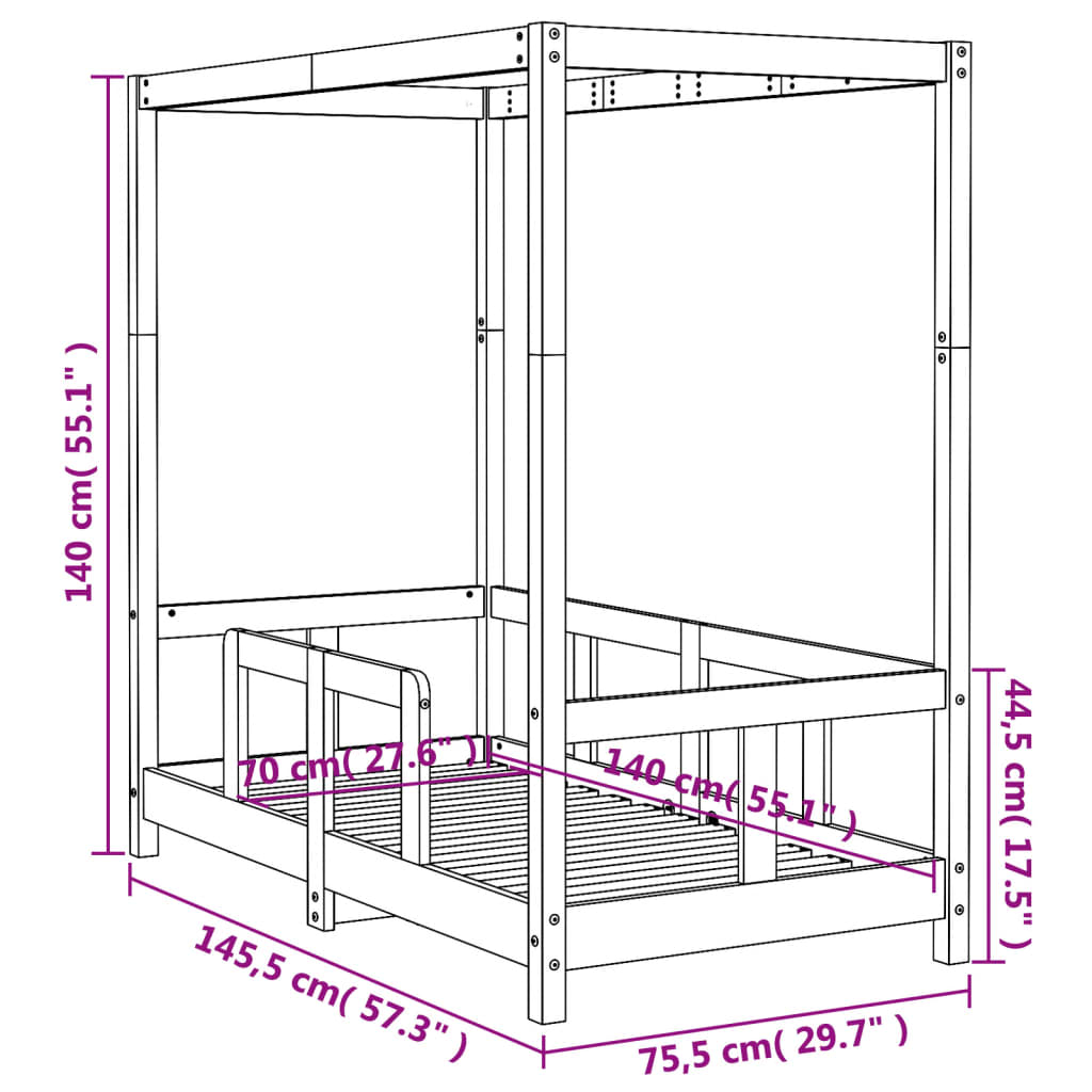 Cadre de lit pour enfant 70x140 cm bois de pin massif - XIOS