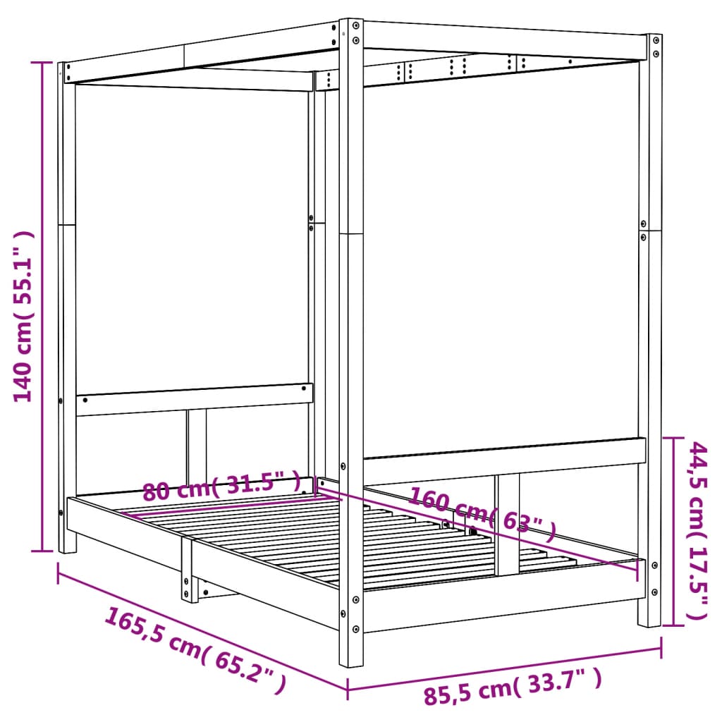Cadre de lit pour enfant 80x160 cm bois de pin massif - XIOS