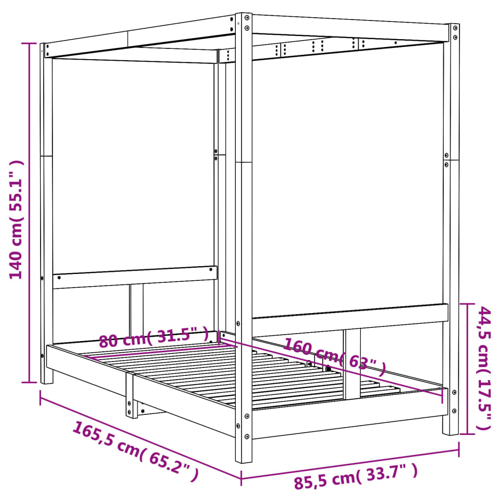 Cadre de lit pour enfant blanc 80x160 cm bois de pin massif - XIOS