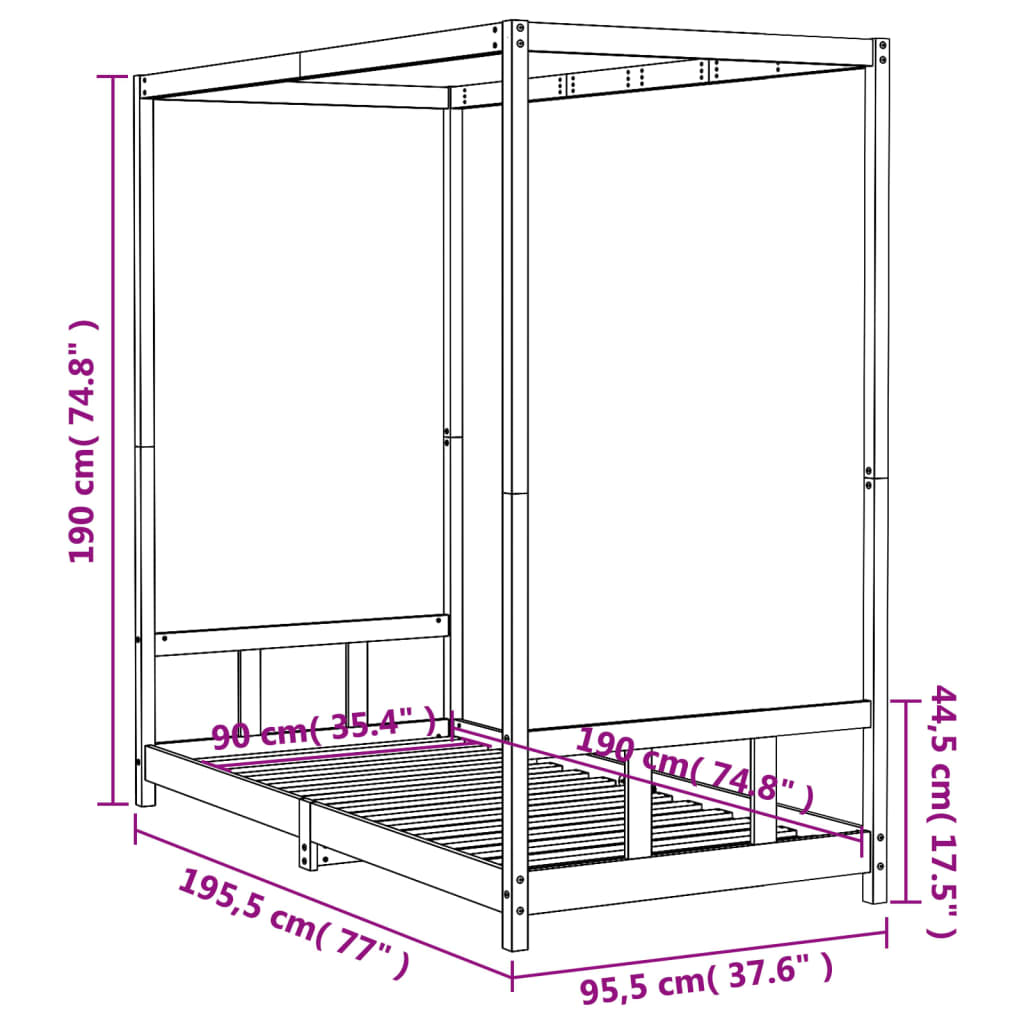 Cadre de lit pour enfants noir 90x190 cm bois de pin massif - XIOS