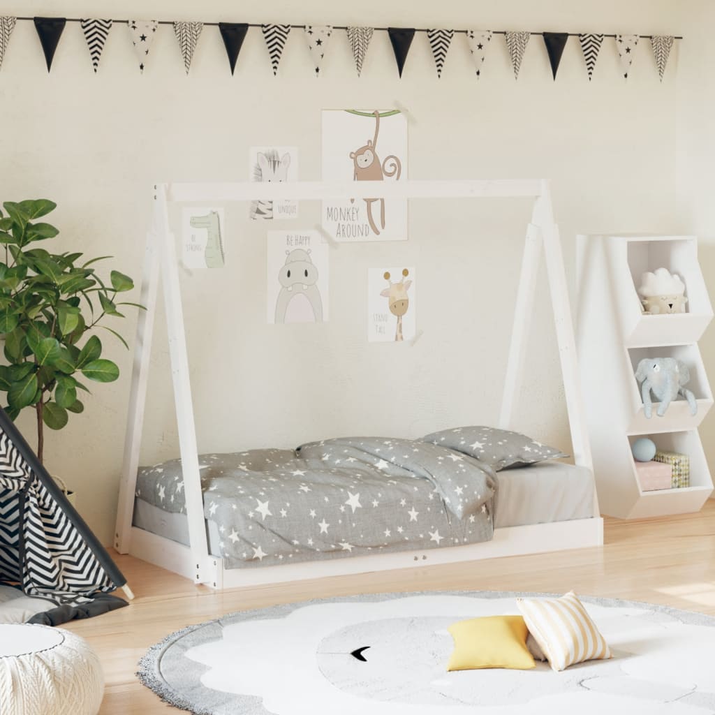 Cadre de lit pour enfant blanc 70x140 cm bois de pin massif - XIOS