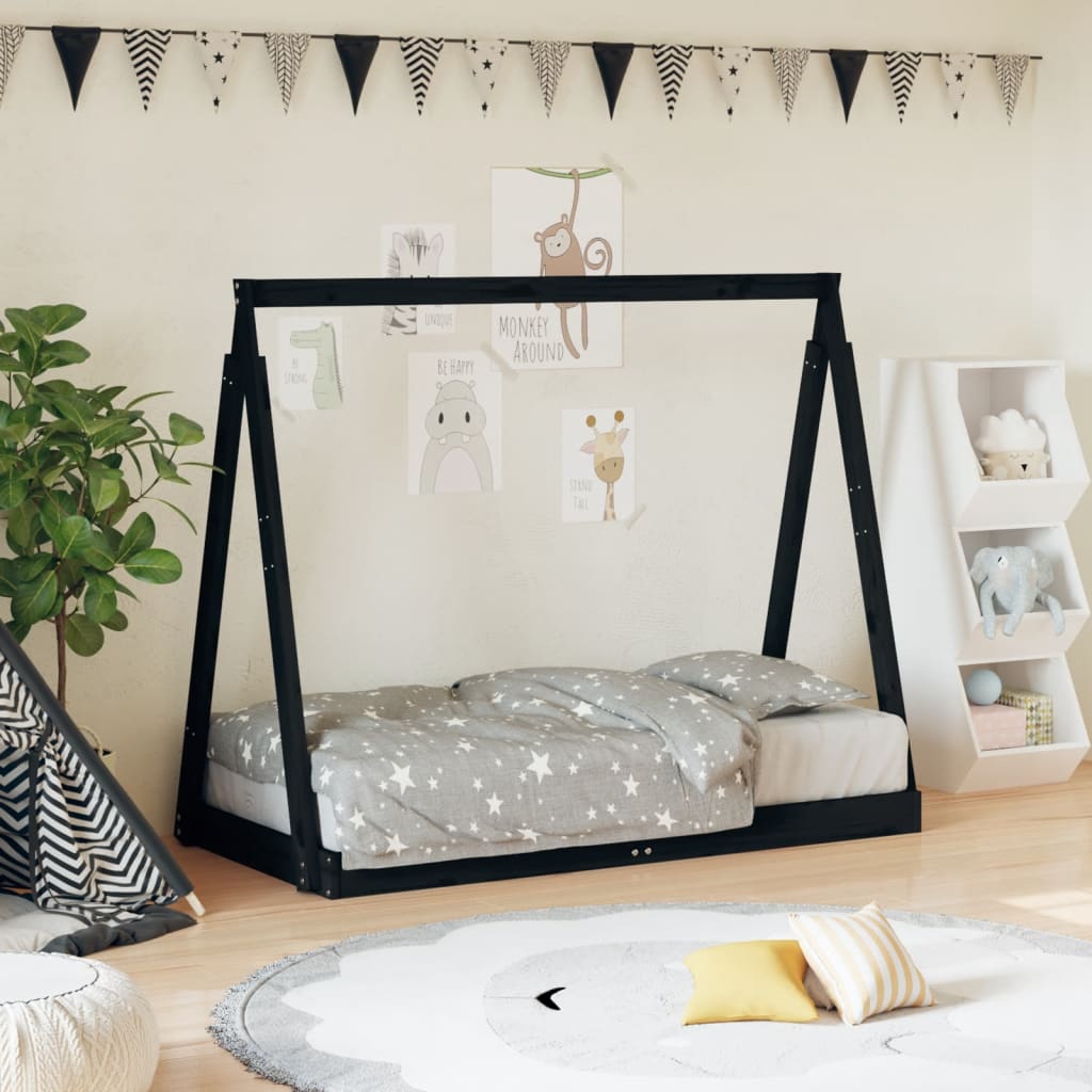 Cadre de lit pour enfant noir 70x140 cm bois de pin massif Lits bébés et enfants vidaXL