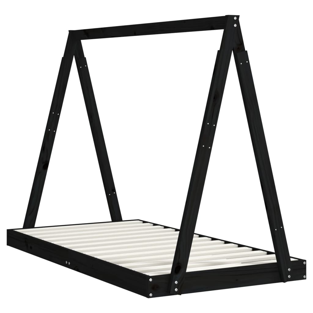 Cadre de lit pour enfant noir 80x160 cm bois de pin massif - XIOS