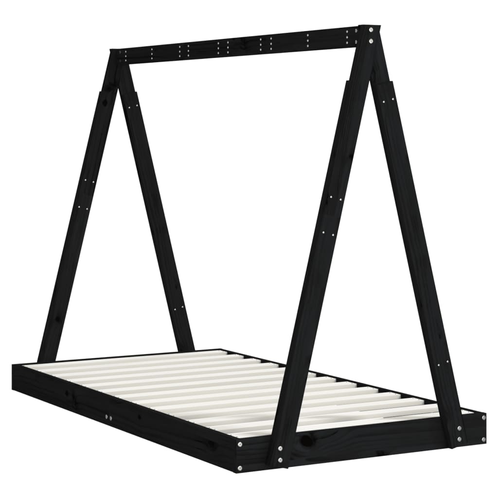 Cadre de lit pour enfant noir 80x160 cm bois de pin massif - XIOS