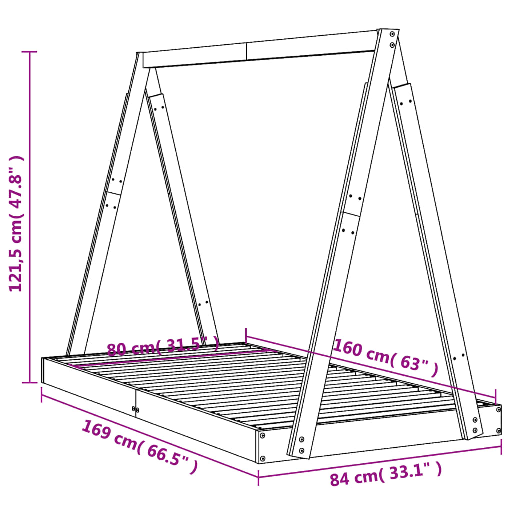 Cadre de lit pour enfant noir 80x160 cm bois de pin massif - XIOS