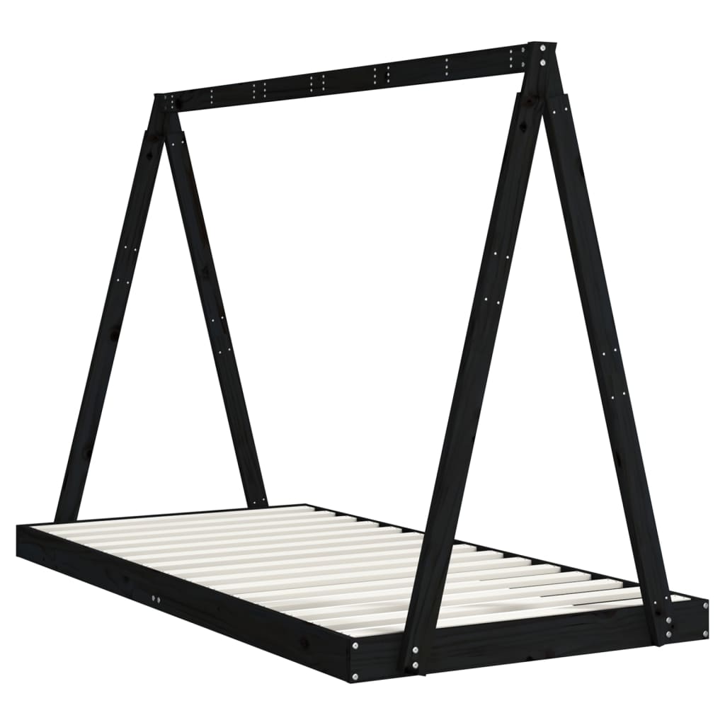 Cadre de lit pour enfants noir 90x190 cm bois de pin massif - XIOS