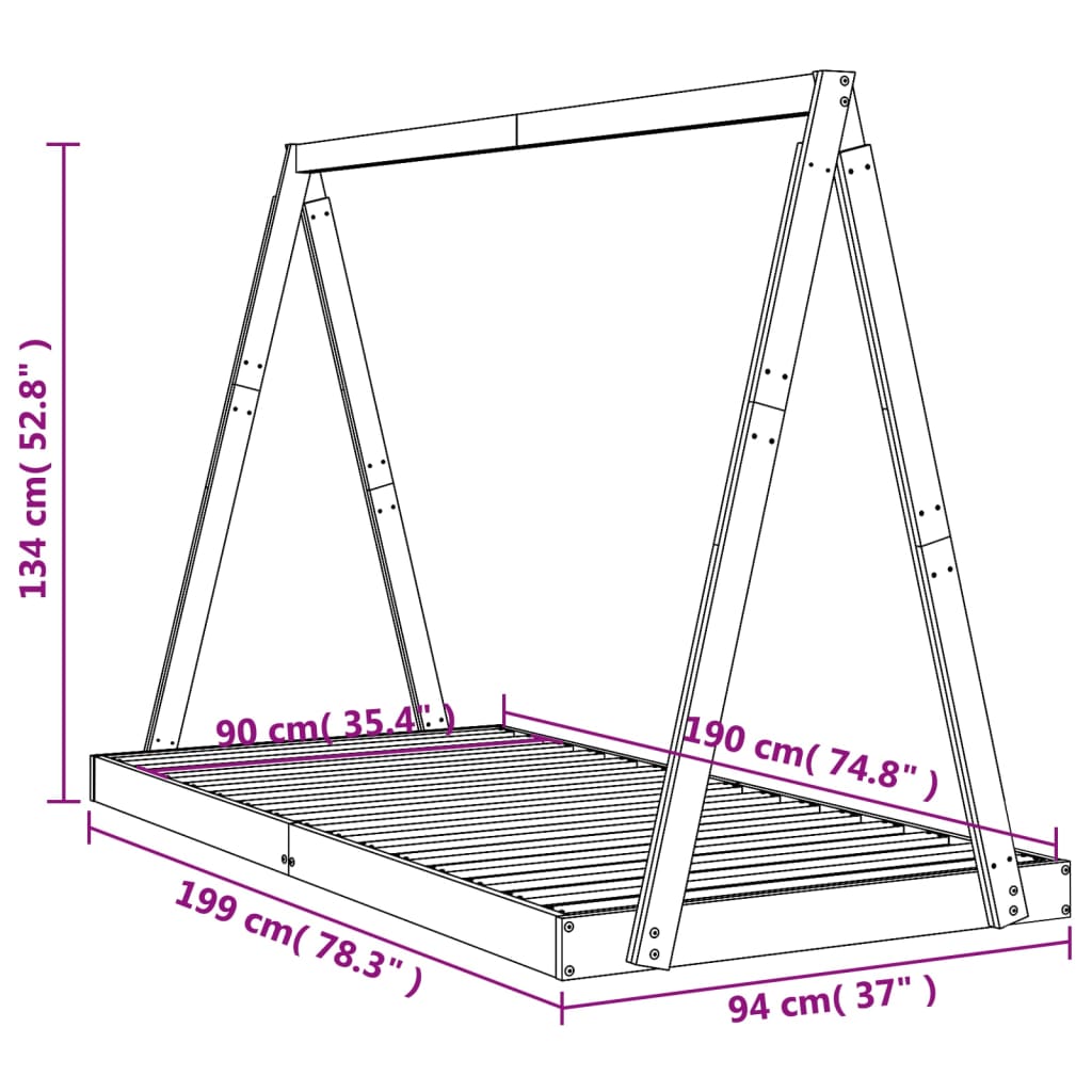 Cadre de lit pour enfants noir 90x190 cm bois de pin massif - XIOS