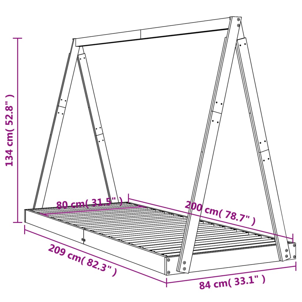 Cadre de lit pour enfants blanc 80x200 cm bois de pin massif - XIOS