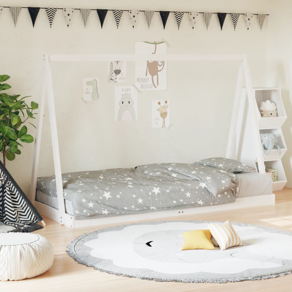 Cadre de lit pour enfants blanc 90x200 cm bois de pin massif - XIOS
