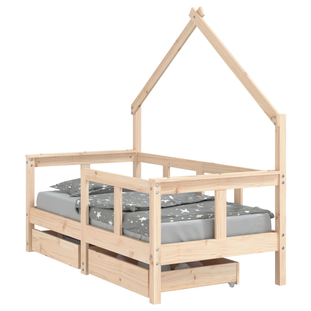 Cadre de lit enfant avec tiroirs 70x140 cm bois de pin massif - XIOS