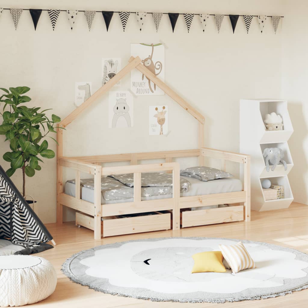 Cadre de lit enfant avec tiroirs 70x140 cm bois de pin massif - XIOS