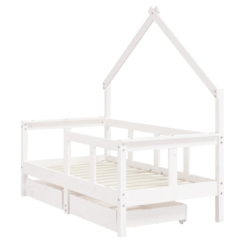 Cadre de lit enfant tiroirs blanc 70x140 cm bois de pin massif - XIOS