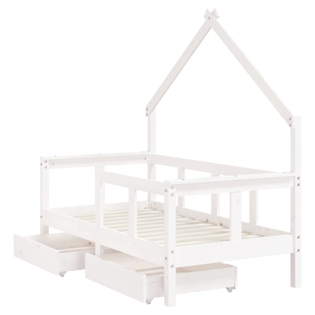 Cadre de lit enfant tiroirs blanc 70x140 cm bois de pin massif - XIOS