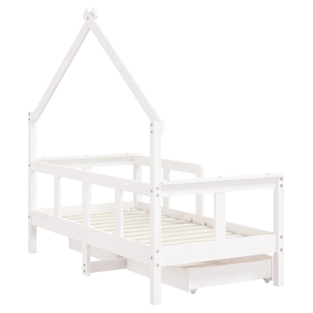 Cadre de lit enfant tiroirs blanc 70x140 cm bois de pin massif - XIOS