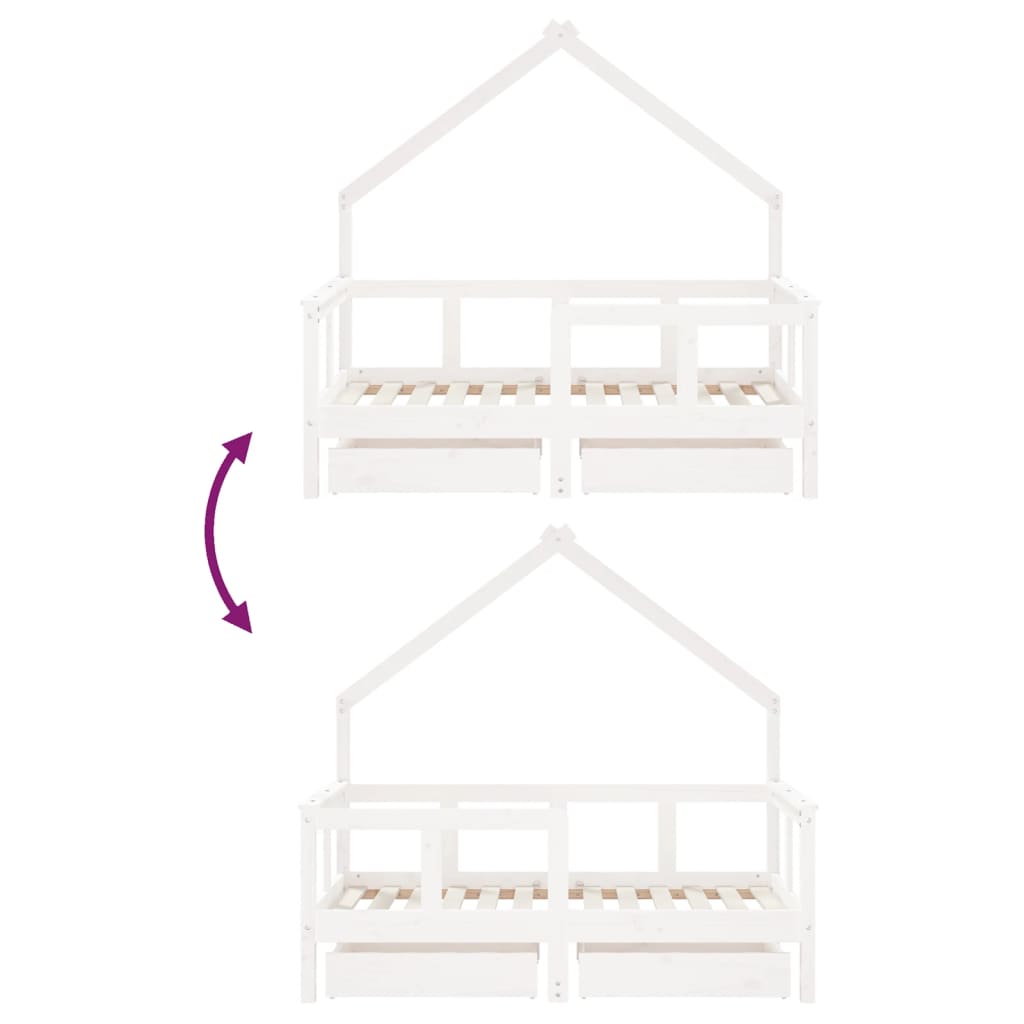 Cadre de lit enfant tiroirs blanc 70x140 cm bois de pin massif - XIOS