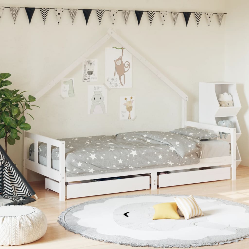Cadre de lit d'enfants tiroirs blanc 90x190 cm bois pin massif - XIOS