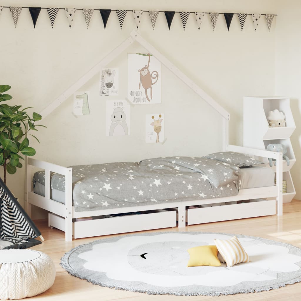 Cadre de lit enfant tiroirs blanc 80x200 cm bois de pin massif - XIOS