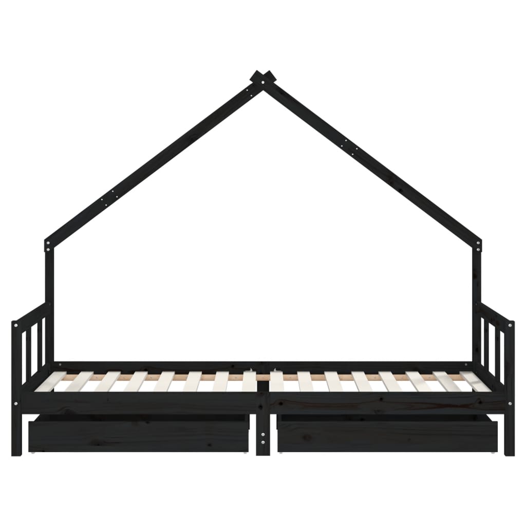 Cadre de lit enfant avec tiroirs noir 90x200 cm bois pin massif - XIOS