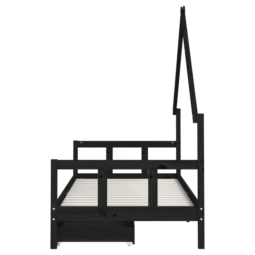 Cadre de lit enfant avec tiroirs noir 90x200 cm bois pin massif - XIOS