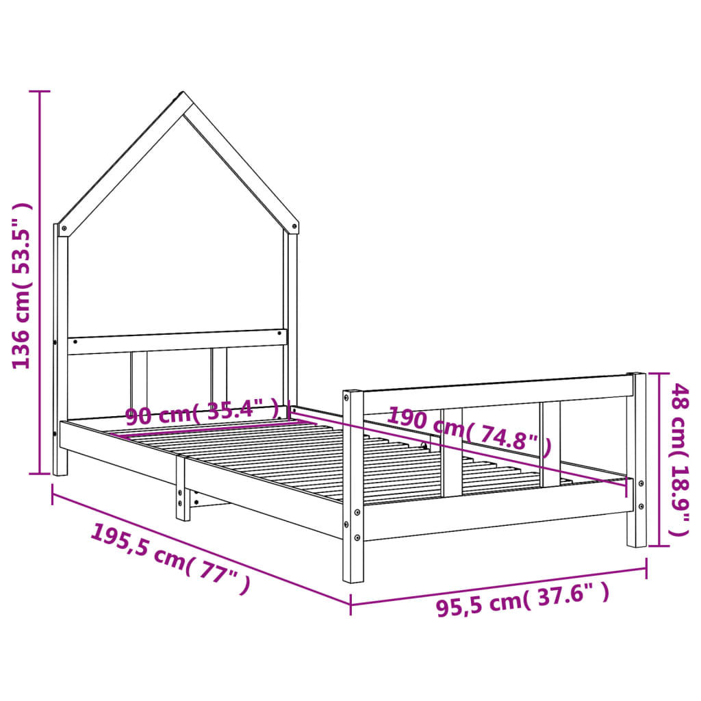 Cadre de lit pour enfants noir 90x190 cm bois de pin massif Lits bébés et enfants vidaXL