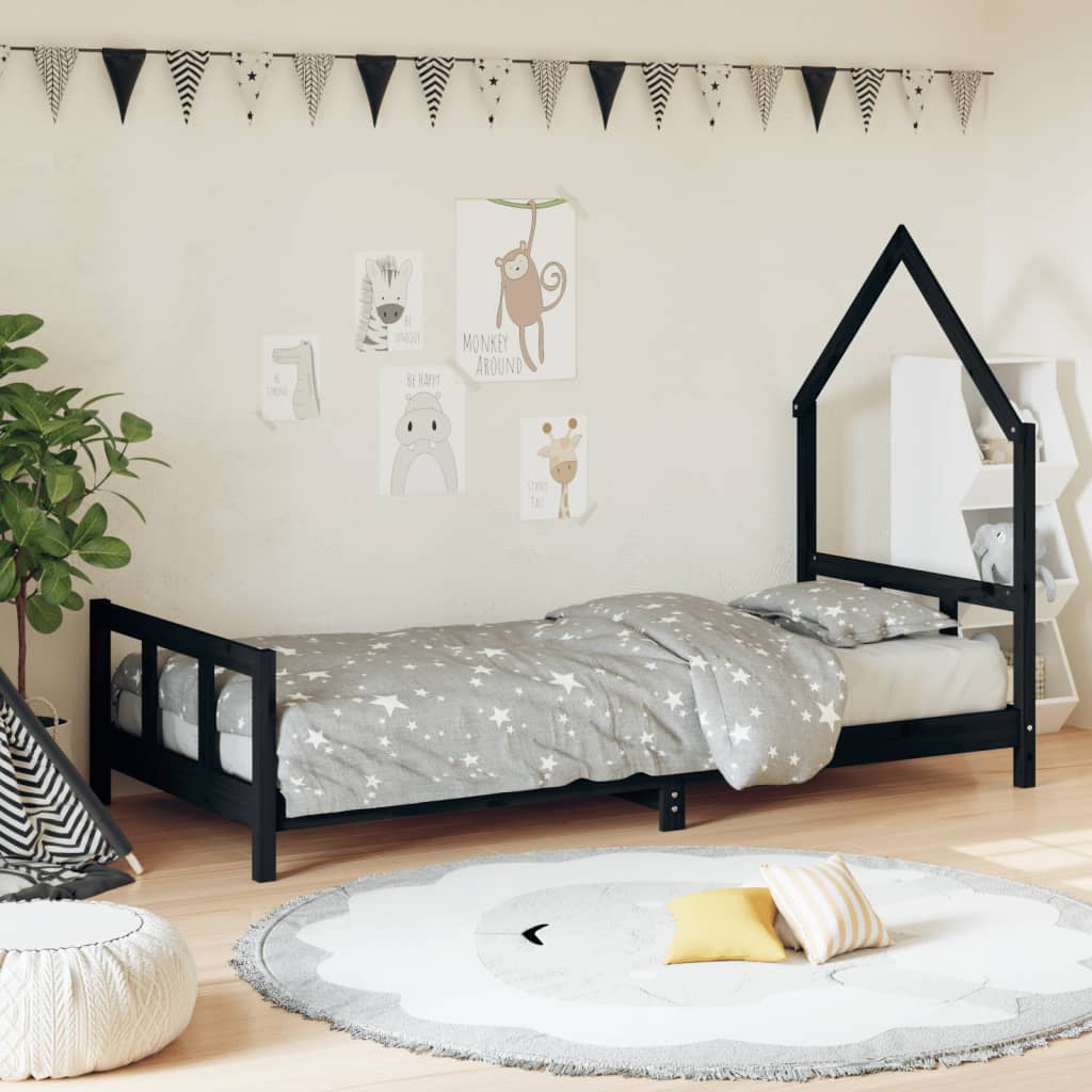 Cadre de lit pour enfants noir 90x190 cm bois de pin massif Lits bébés et enfants vidaXL