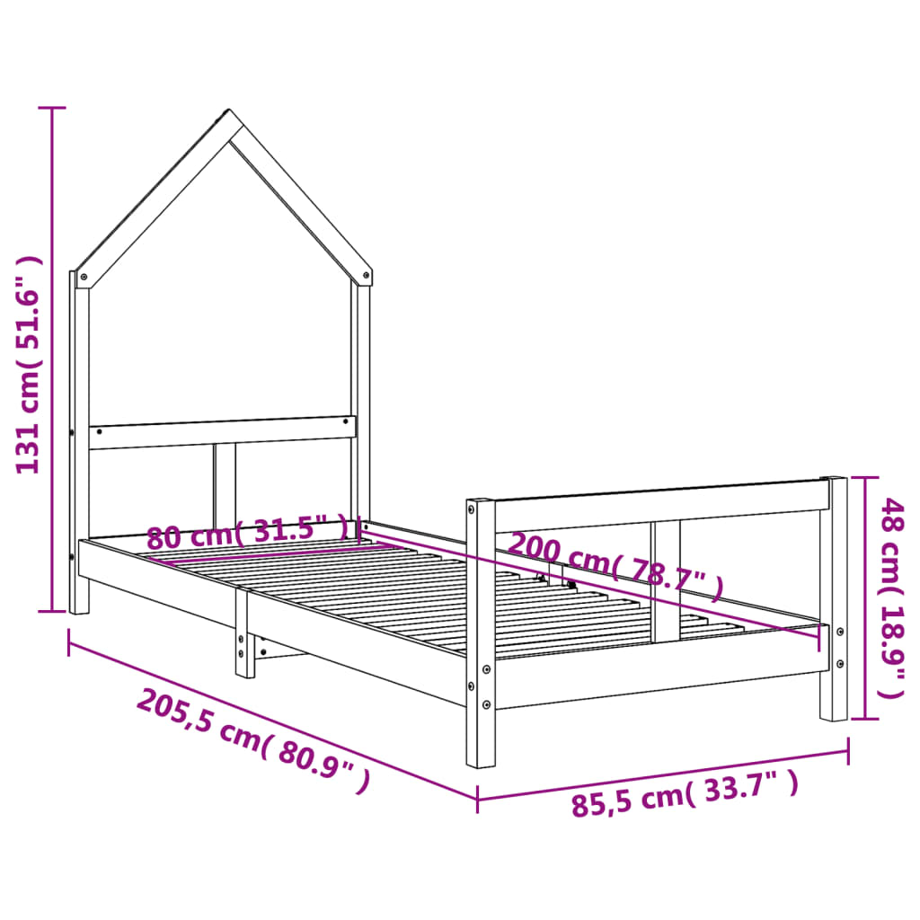 Cadre de lit pour enfants noir 80x200 cm bois de pin massif Lits bébés et enfants vidaXL