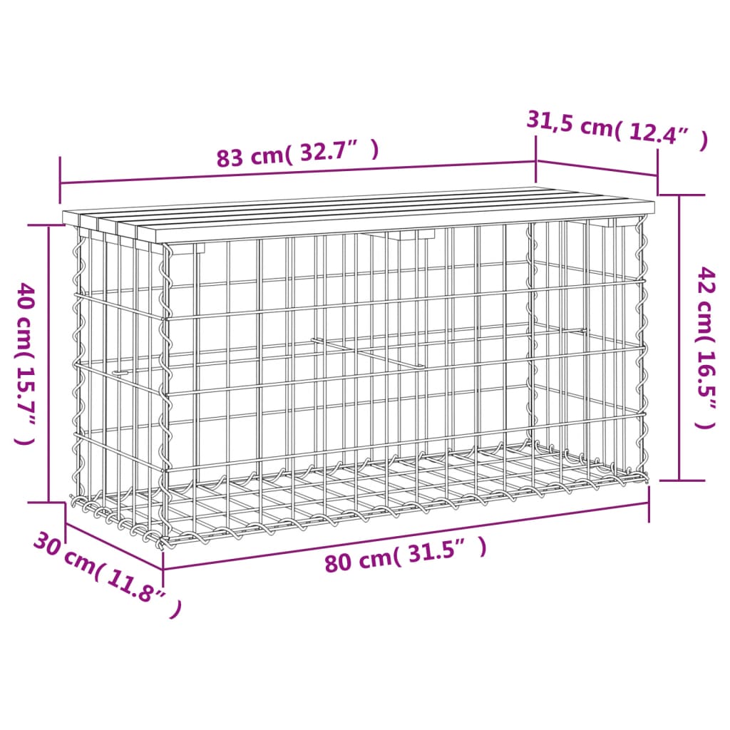 Banc de jardin design gabion 83x31,5x42 cm bois de pin imprégné Bancs de jardin vidaXL