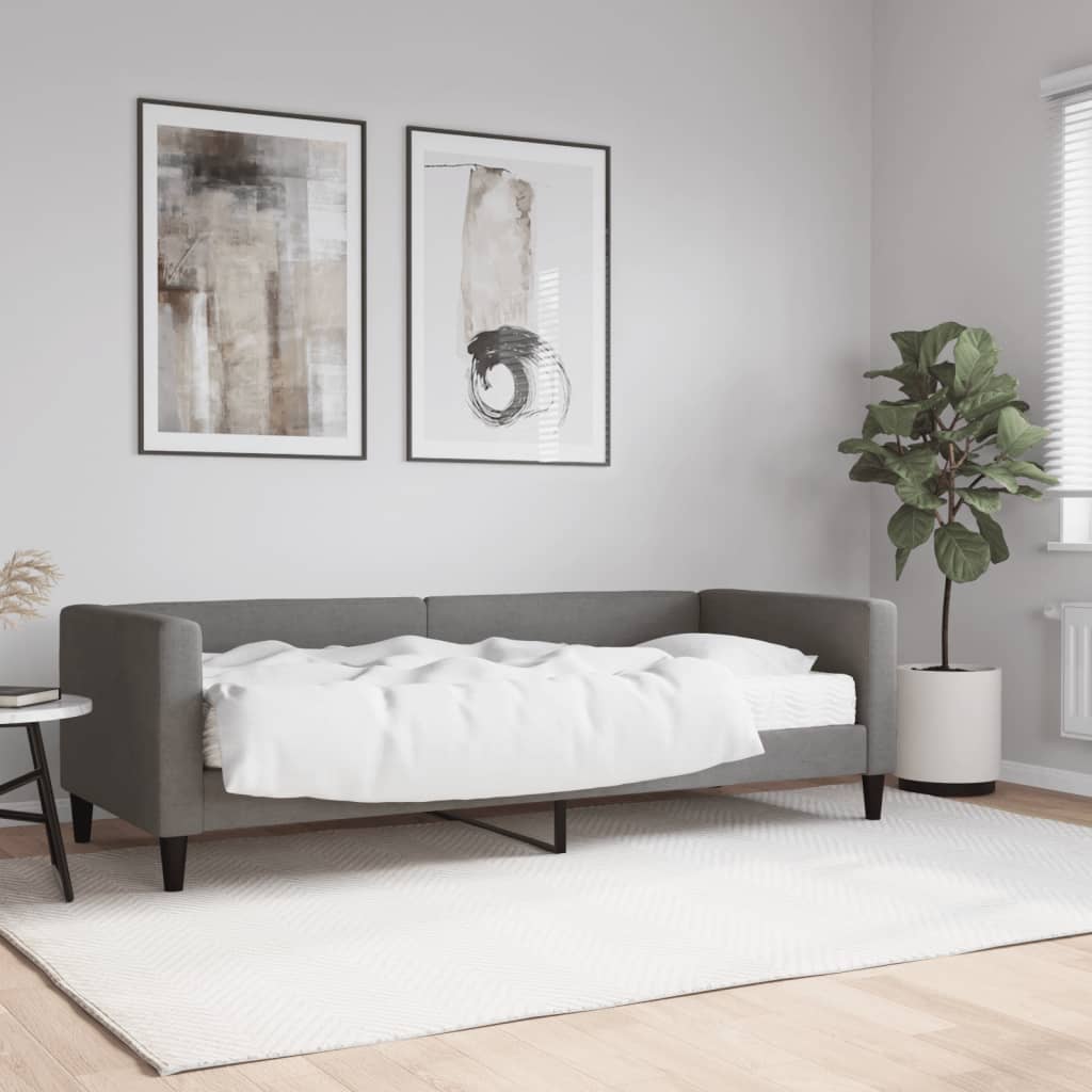 Lit de jour avec matelas gris foncé 80x200 cm tissu - XIOS