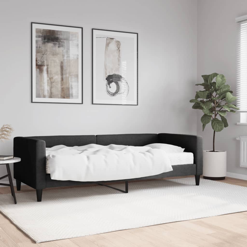 Lit de jour avec matelas noir 80x200 cm tissu - XIOS