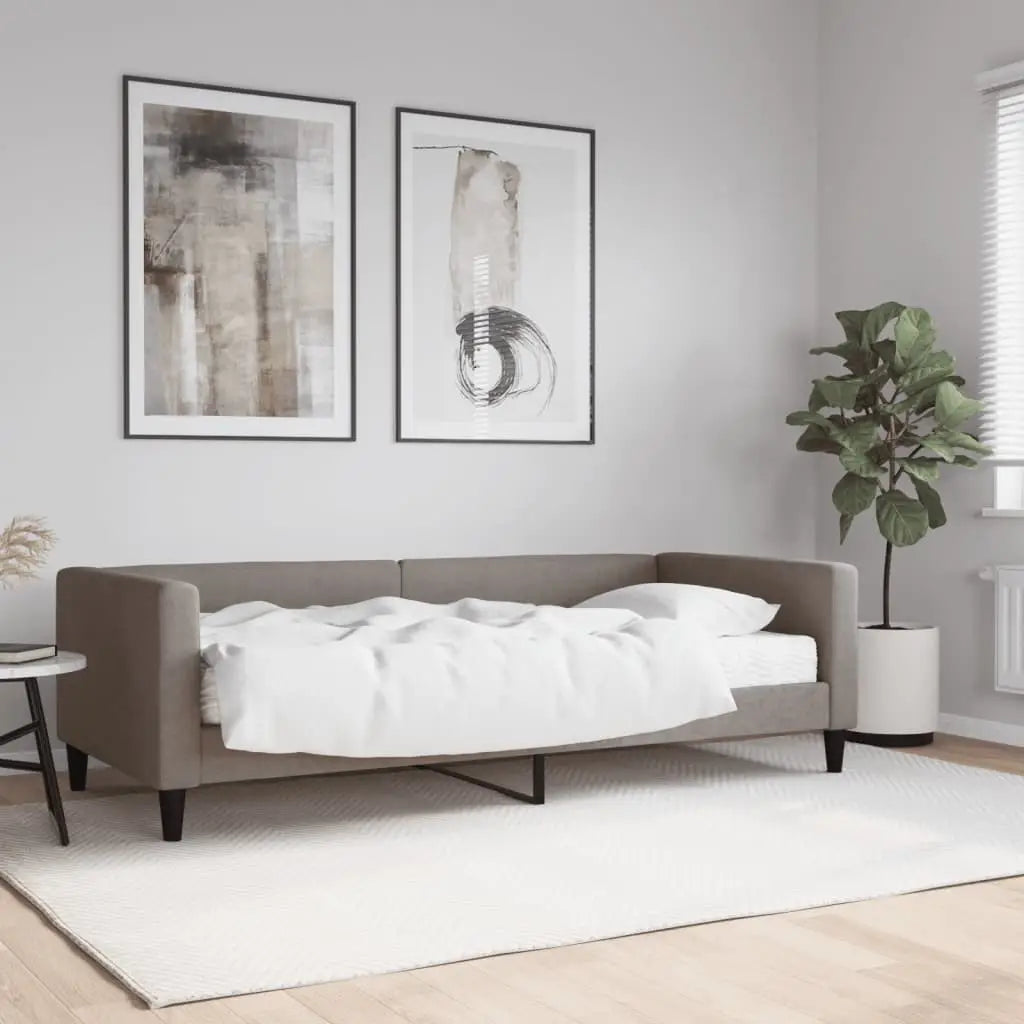 Lit de jour avec matelas taupe 90x200 cm tissu - XIOS