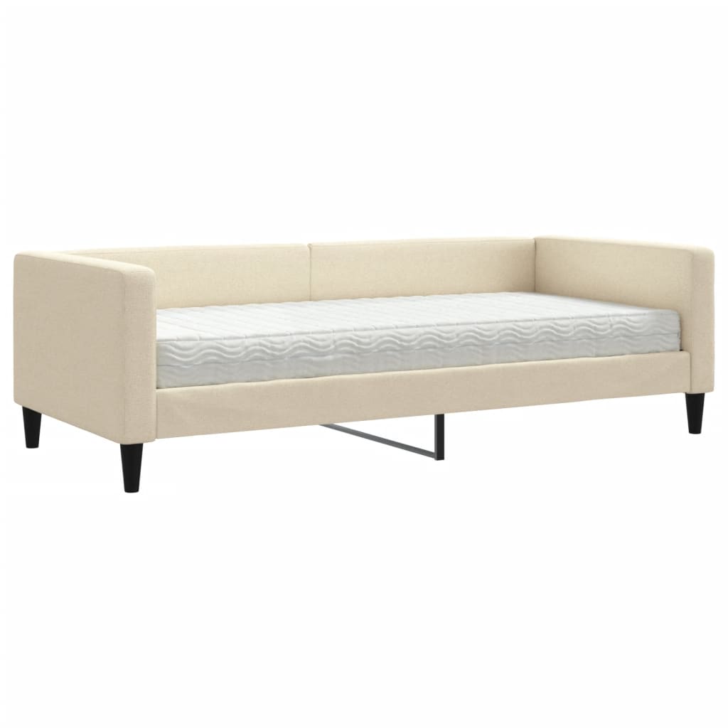 Lit de jour avec matelas crème 90x200 cm tissu - XIOS